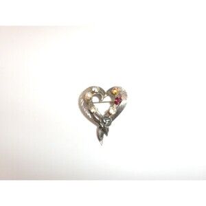 Vintage Creed Brooch Pin Marked Sterling Silver Heart Shape w/ Faux Gemstones